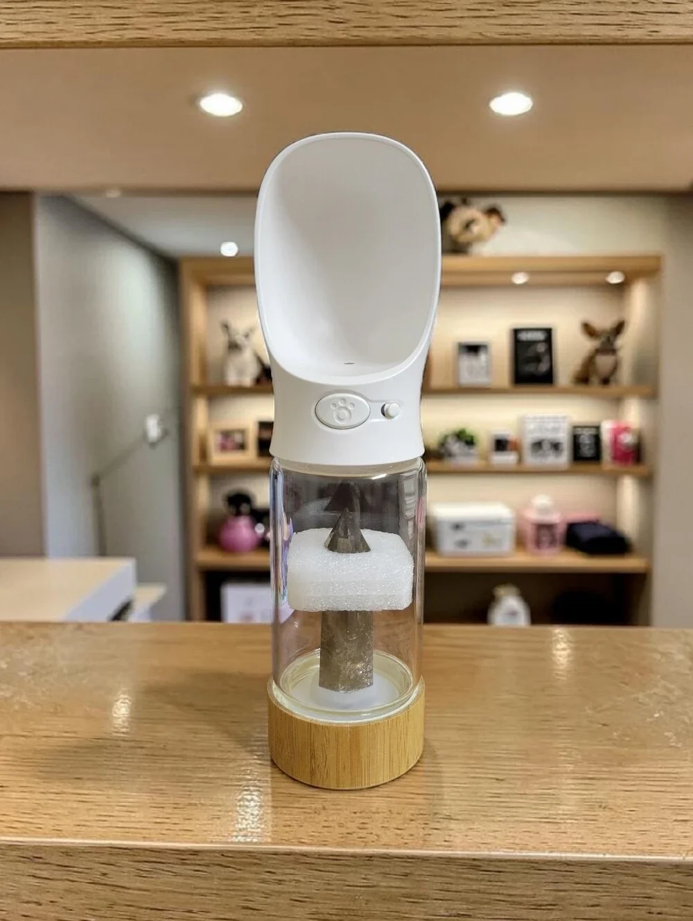 Portable Dog Water Bottle with Natural Smoky Quartz Crystal